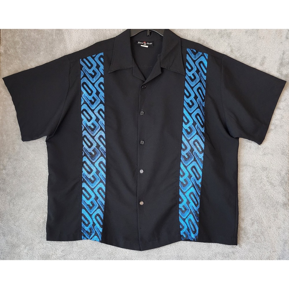 Johnny Suede Shirt Mens‎ XXXL Black Blue Bowling Rockabilly 90s Vintage USA